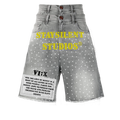 “Root of Evil” graphic rhinestone double jorts