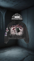 “DECLARE WAR” Grey Washed Full Zip Hoodie