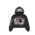 “Saint la Silent” Collection - “DECLARE WAR” Grey Washed Full Zip Hoodie